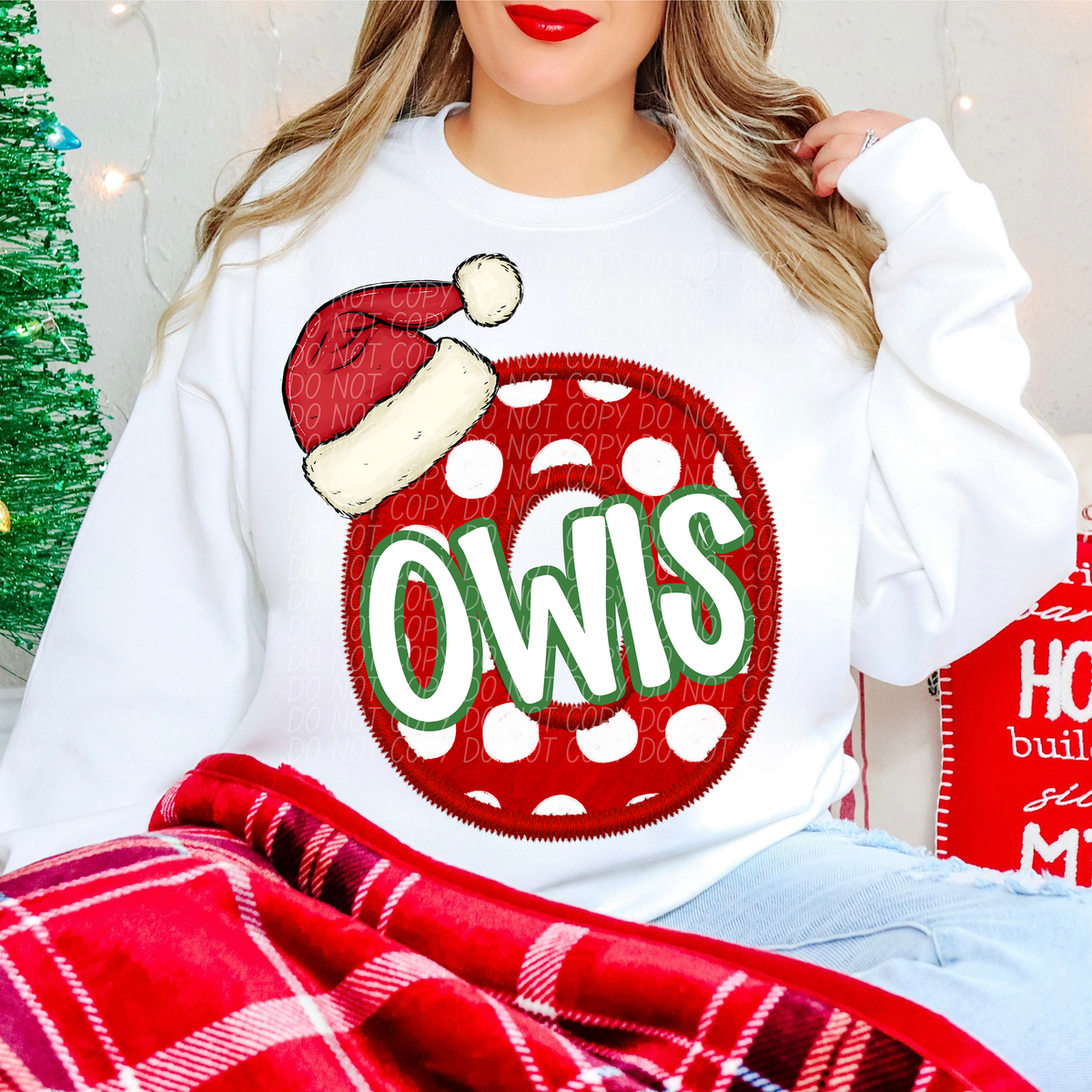 O Owls Christmas Faux Embroidery (CITY) 66341 DTF transfer