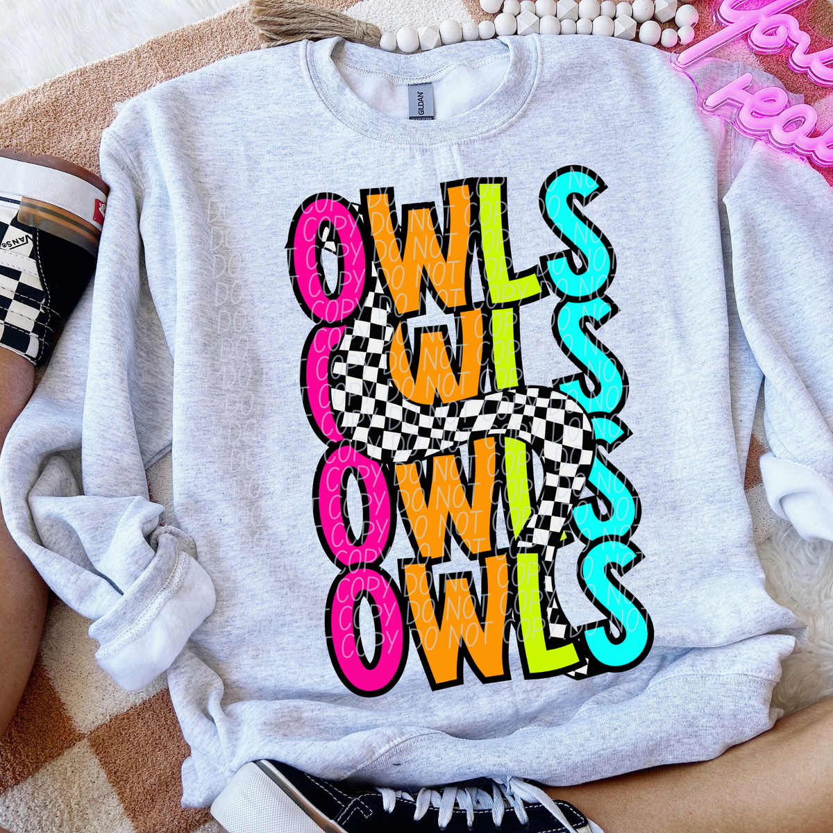 Owls 80's Vibe Mascot STACKED (City) DTF transfer