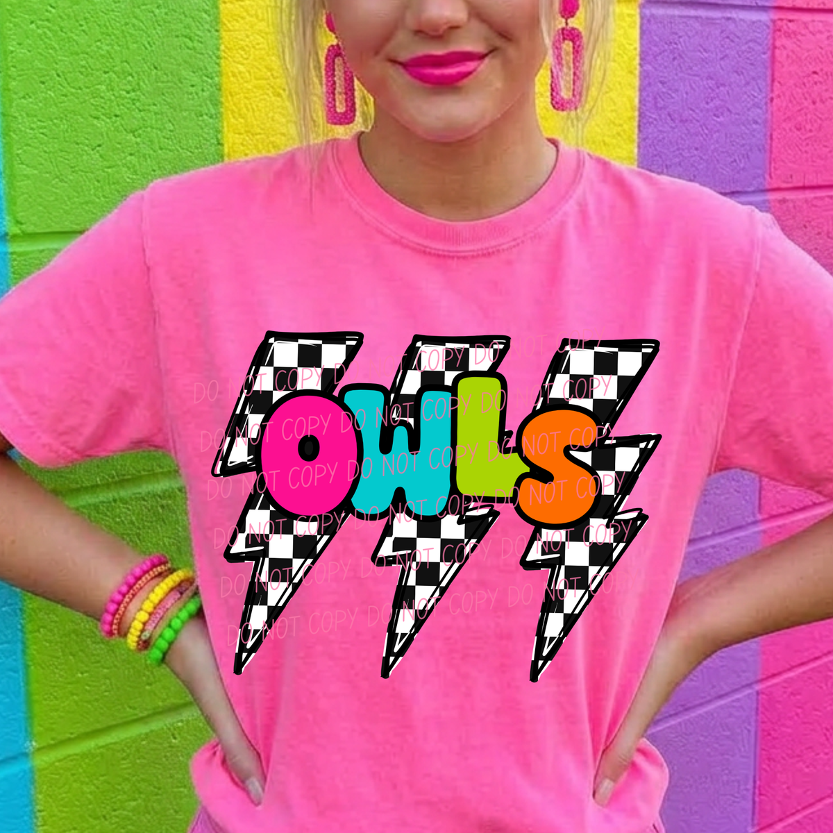 Owls multi color with lightning bolt background (city) DTF Transfer