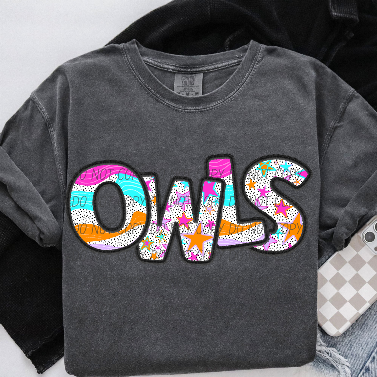 owls 2 wavy stars (city) DTF transfer