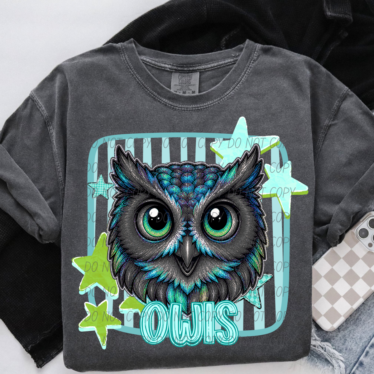 owls blue stars and stripes blue font (CITY) DTF Transfer