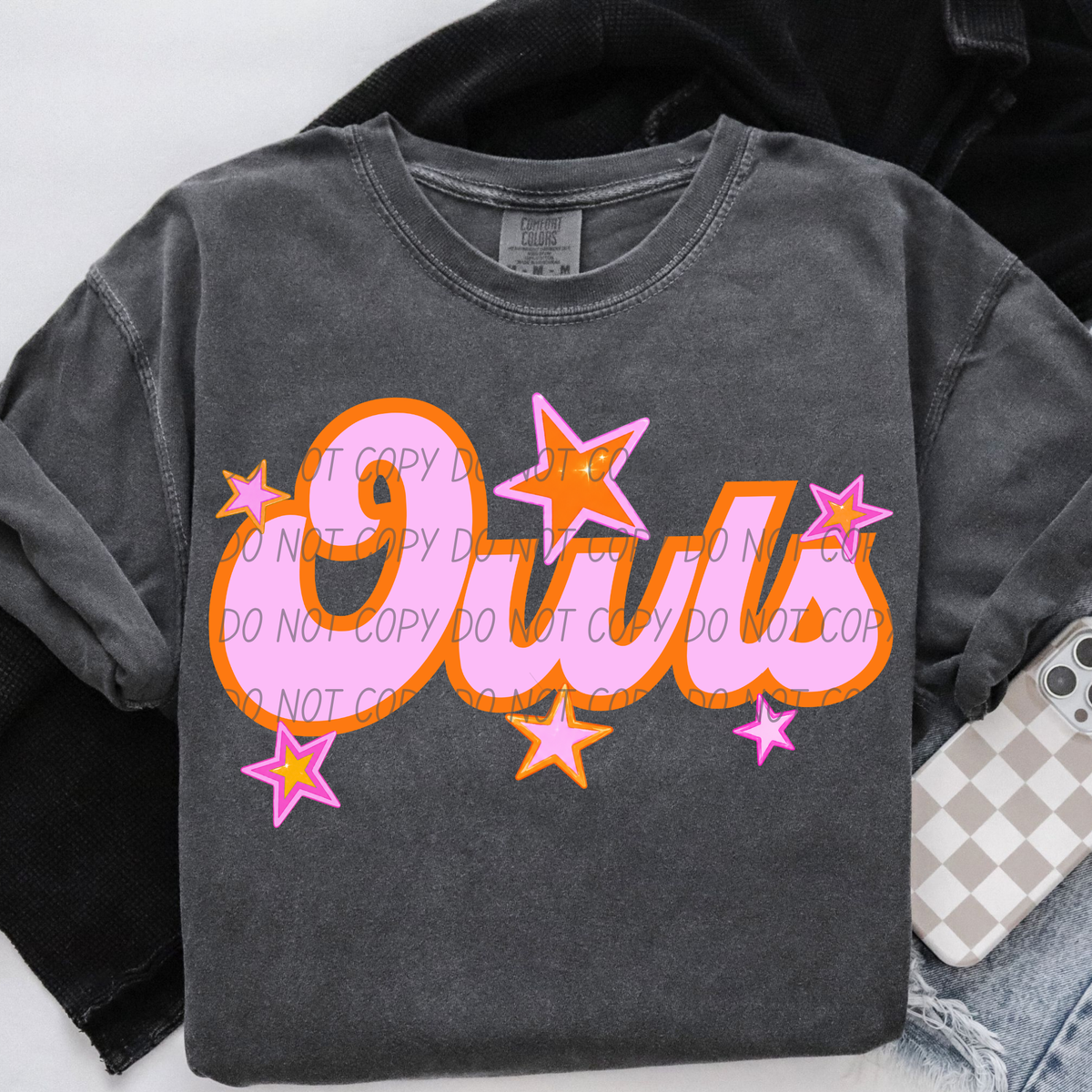 owls pink orange stars (city) DTF transfer