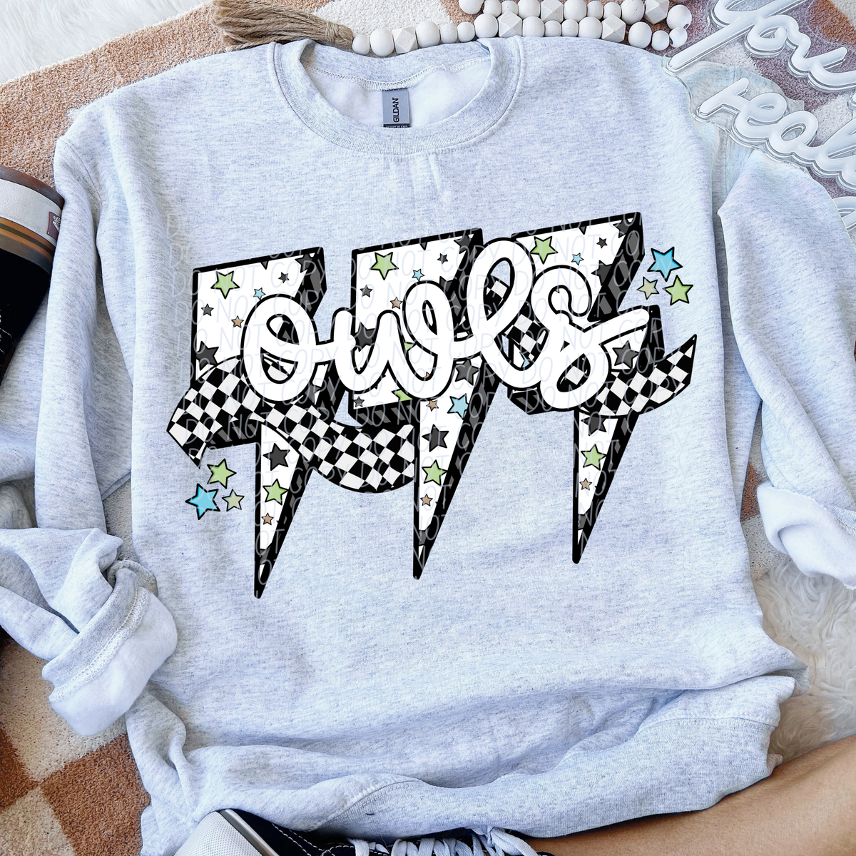 Owls star checkered bolt (CITY) DTF transfer