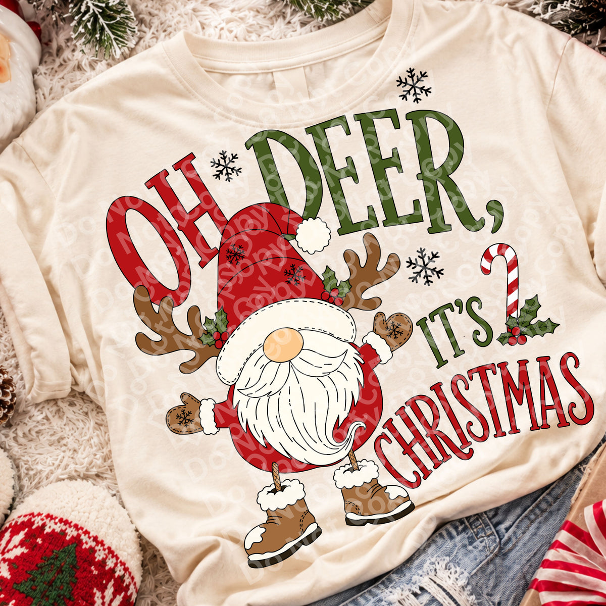 Oh deer, it's Christmas reindeer Santa (Irene) DTF Transfer