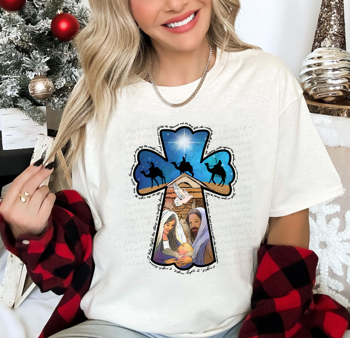 Oh Holy Night The Stars Are Brightly Shining Cross Three King Jesus Born 114844 DTF transfer