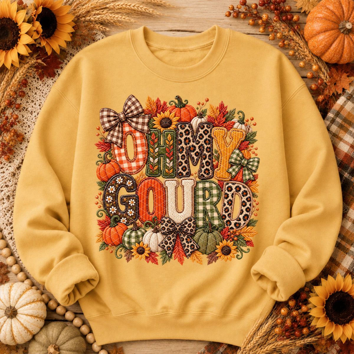 Oh my gourd faux fabric sunflowers and fall florals (SDD) DTF Transfer