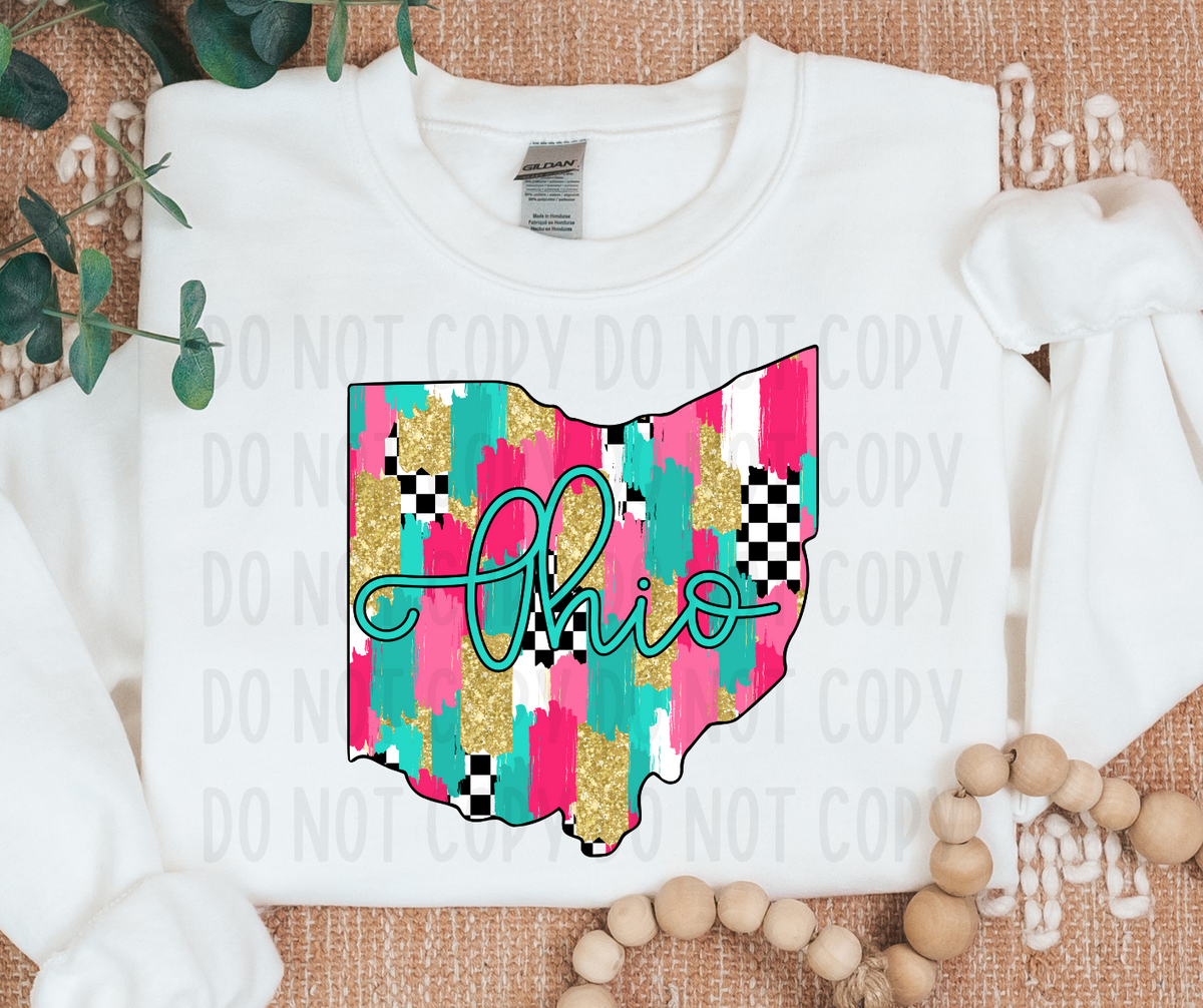 Ohio Brushstroke Checkered State (canvista) DTF transfer