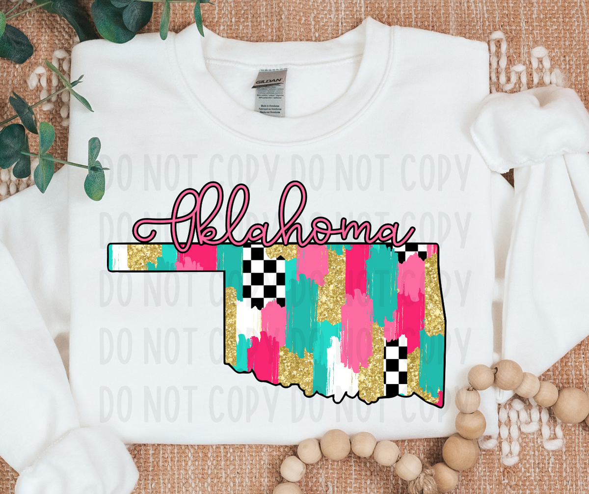 Oklahoma Brushstroke Checkered State (canvista) DTF transfer