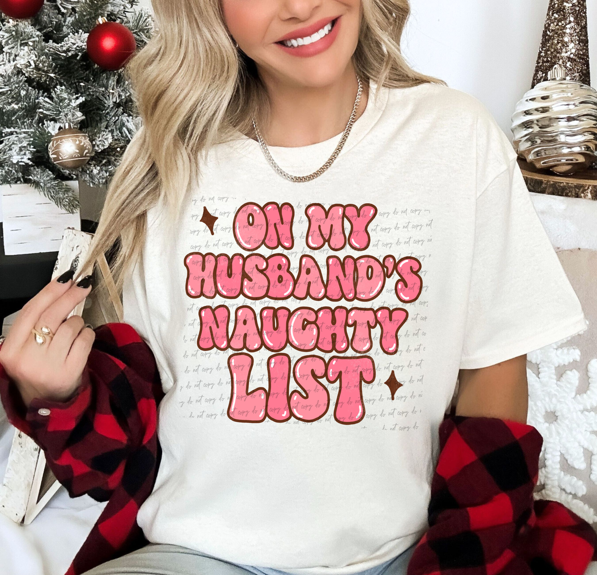 On My Husband's Naughty List Pink 108754 DTF transfer