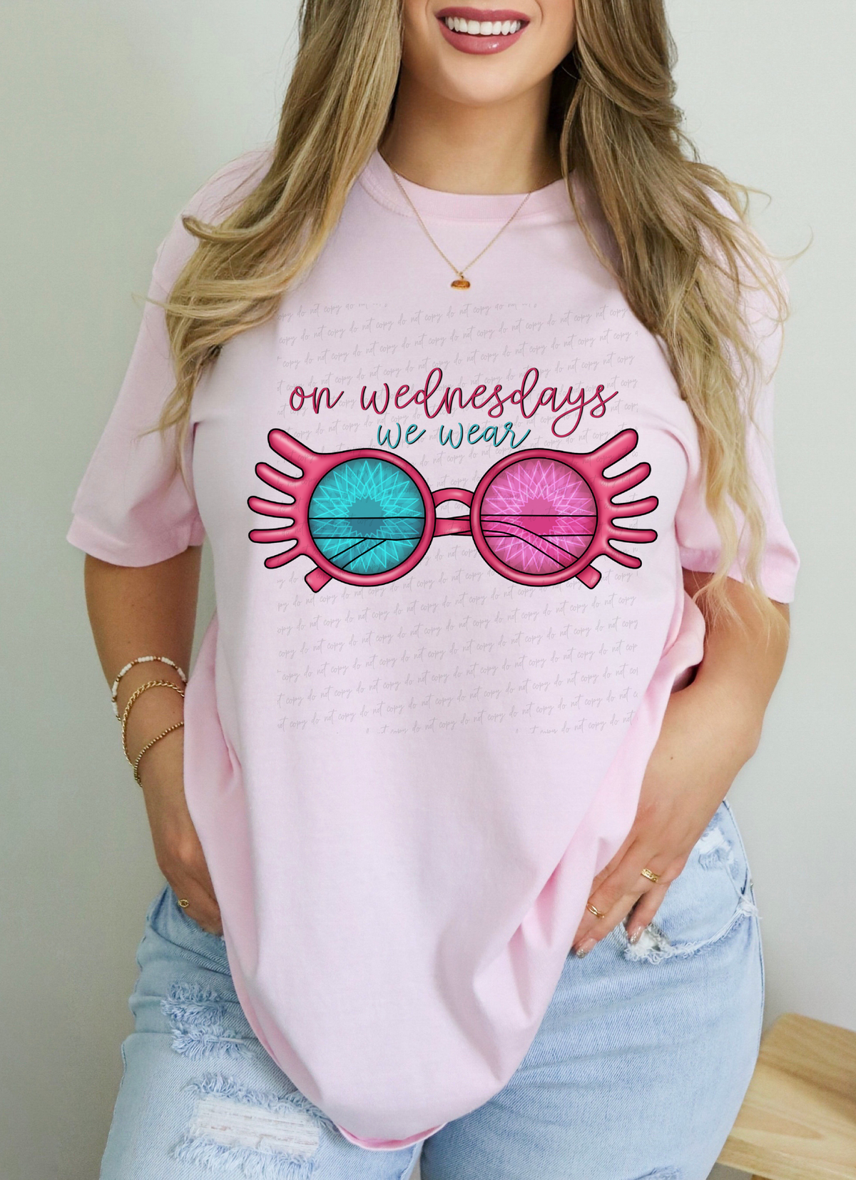 On Wednesdays We Wear Pink and Blue Sunglasses 115276 DTF Transfer