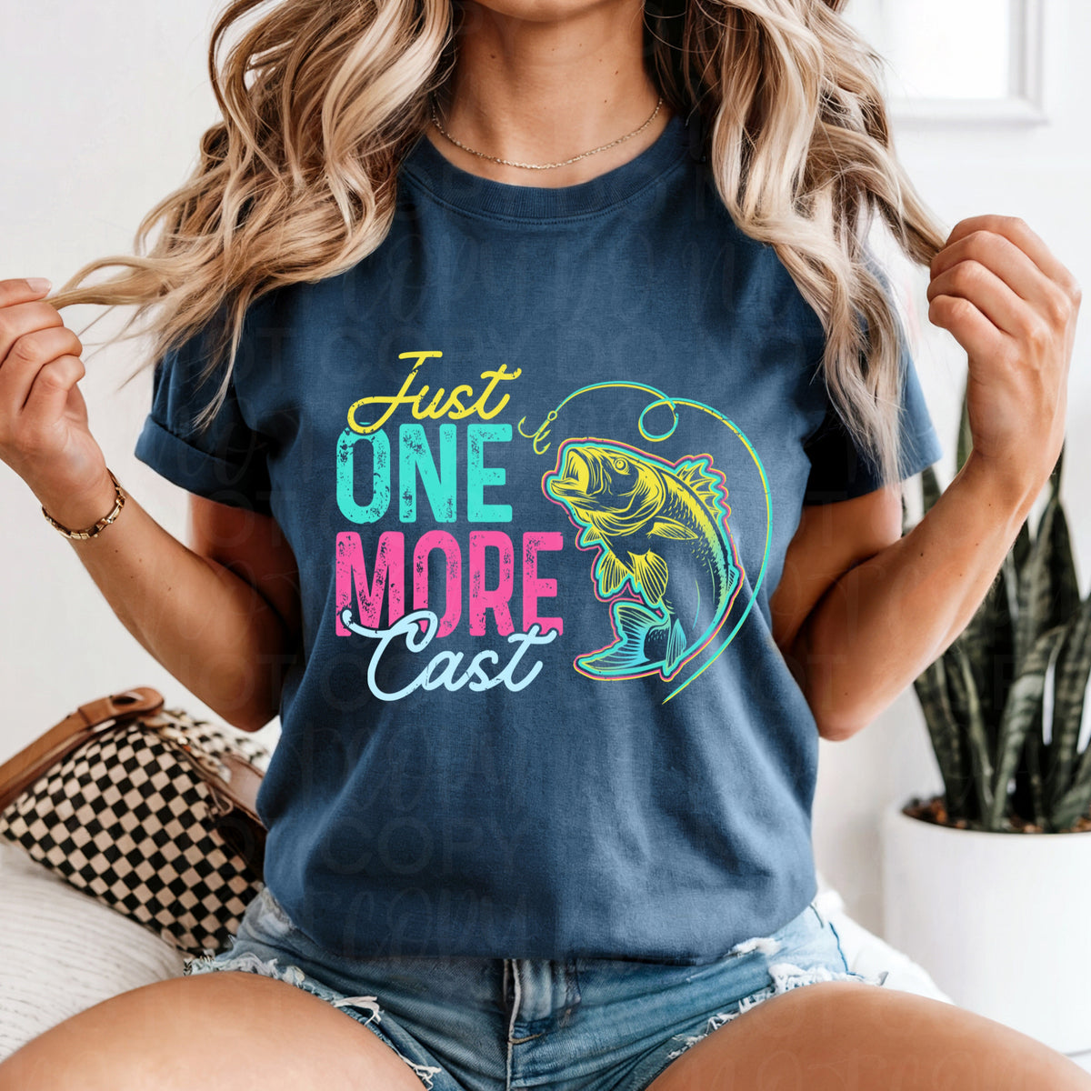 Just one more cast (fish colorful letters) (UAC) DTF Transfer