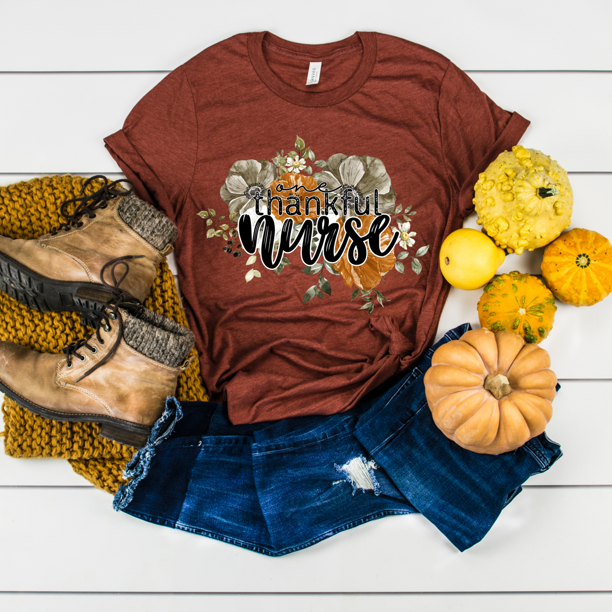 One thankful nurse fall florals 2635 DTF TRANSFER