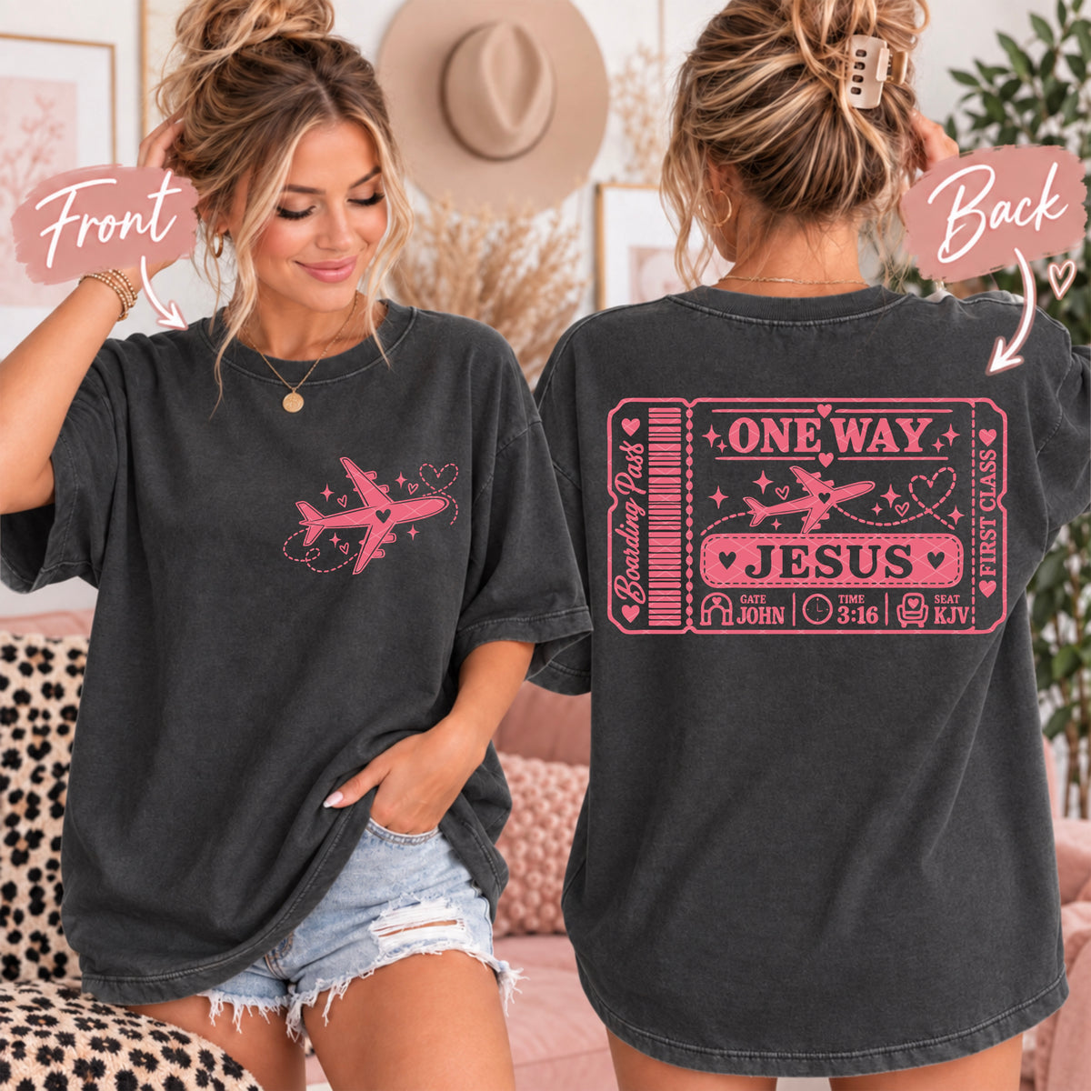 One way Jesus boarding pass PINK (FRONT ONLY) (SDD) DTF Transfer