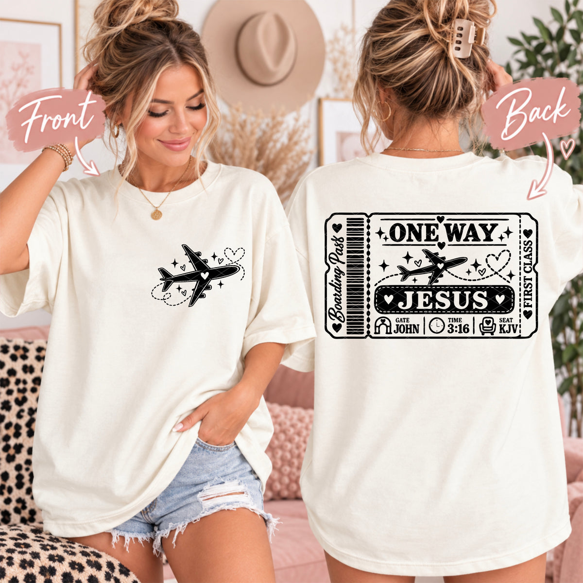 One way Jesus boarding pass BLACK (BACK ONLY) (SDD) DTF Transfer