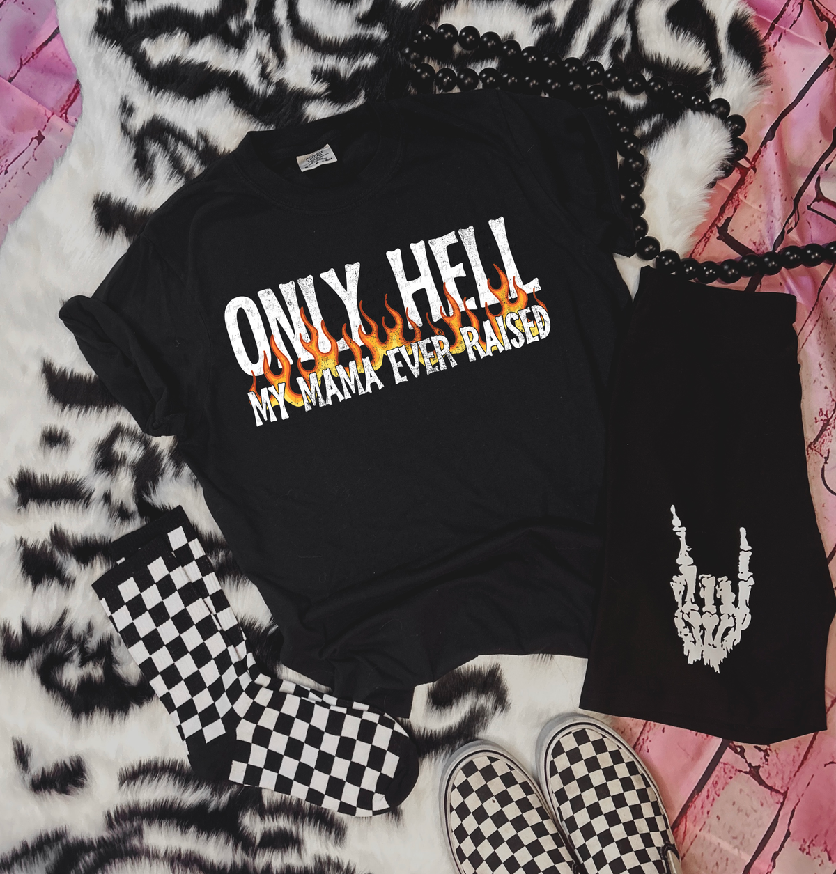 Only Hell My Mama Ever Raised White Grunge 86802 DTF Transfer