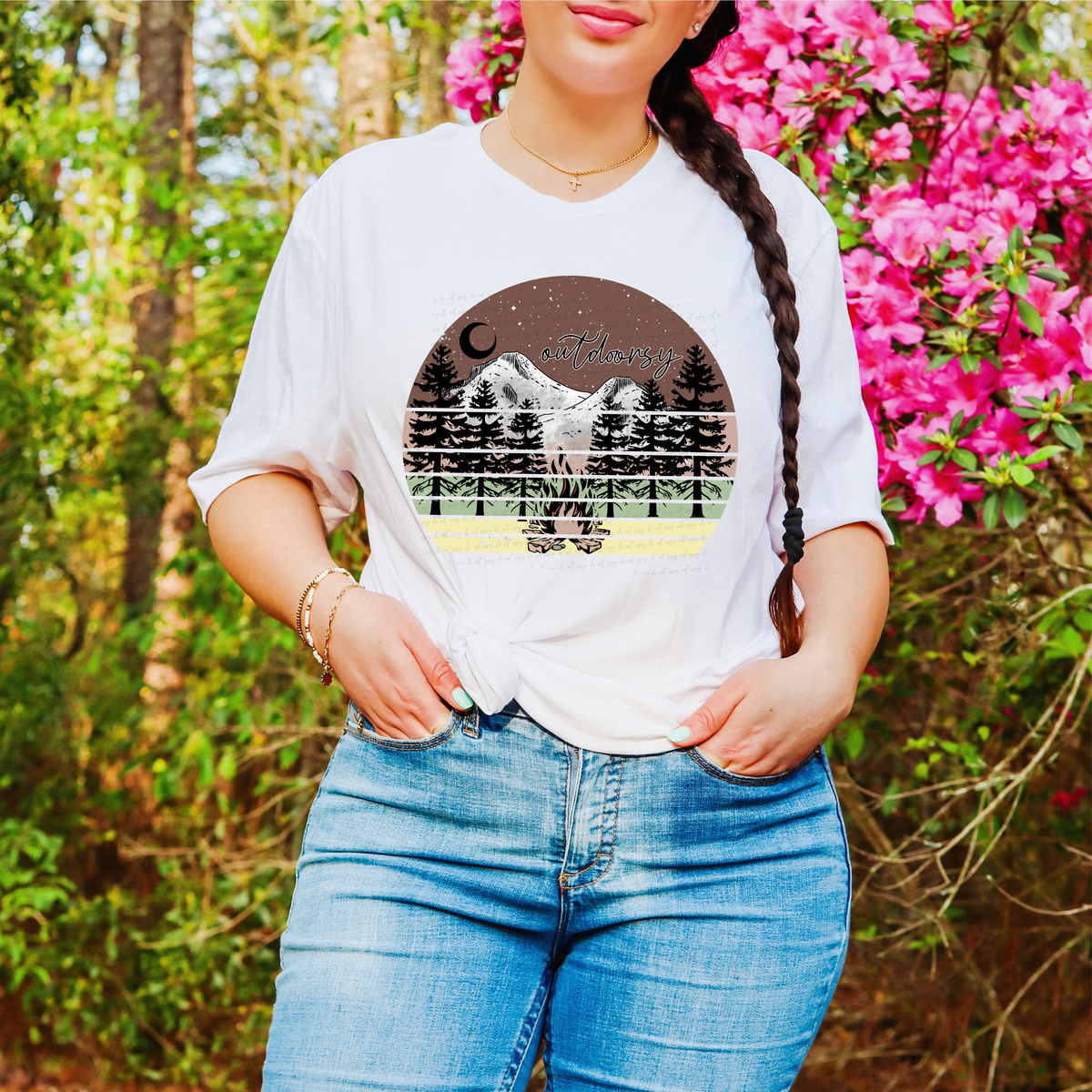 Outdoorsy Circle Mountains and Trees Full Color 115859 DTF Transfer