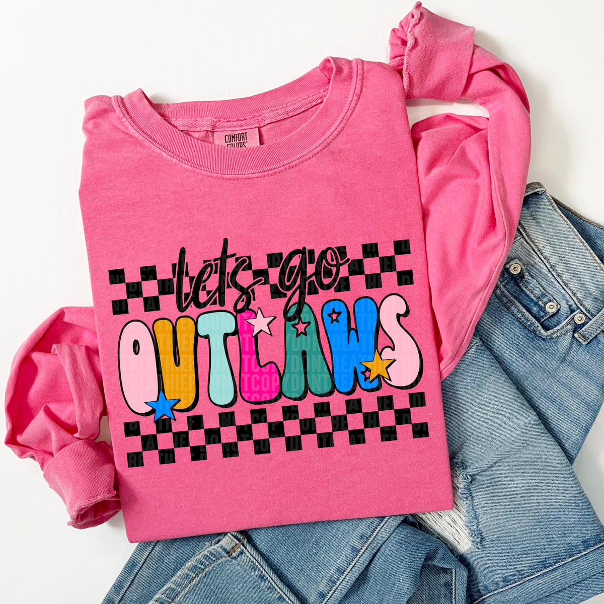 Let's Go Outlaws Checker 104585 DTF transfer