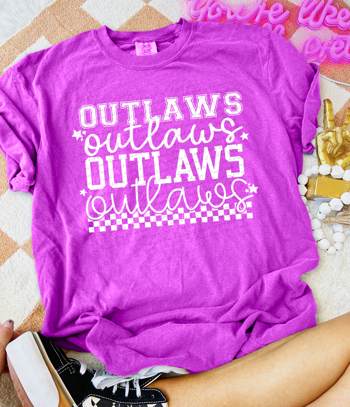 Outlaws Varsity And Cursive Font White 86780 DTF Transfer