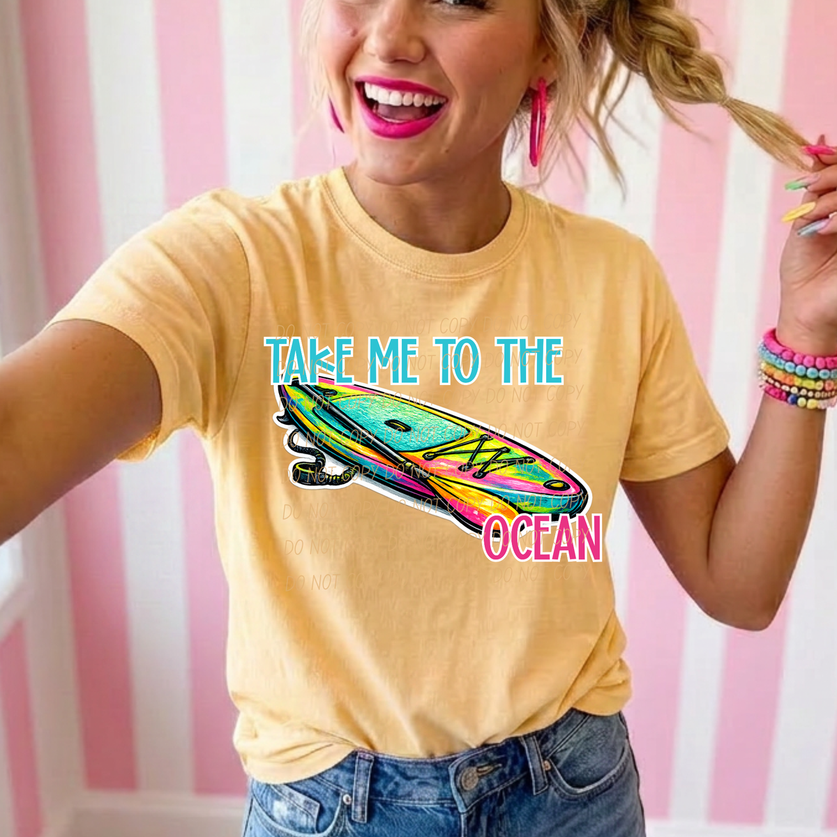 Take me to the ocean BLUE and PINK words (City) DTF Transfer