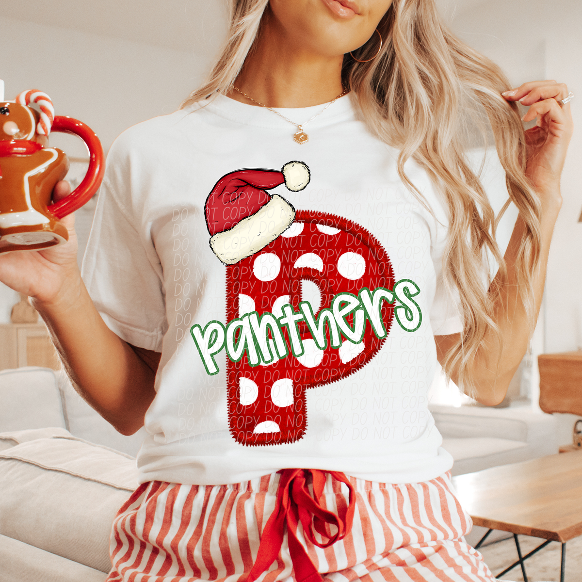 P Panthers Christmas Faux Embroidery (CITY) 66343 DTF transfer