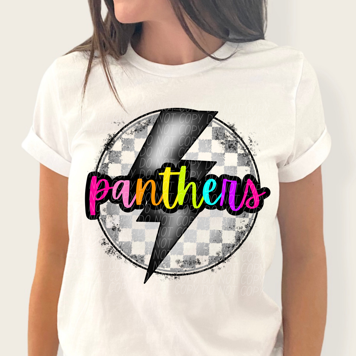 Panthers BRIGHT COLORS FONT lightning bolt circle CITY DTF transfer