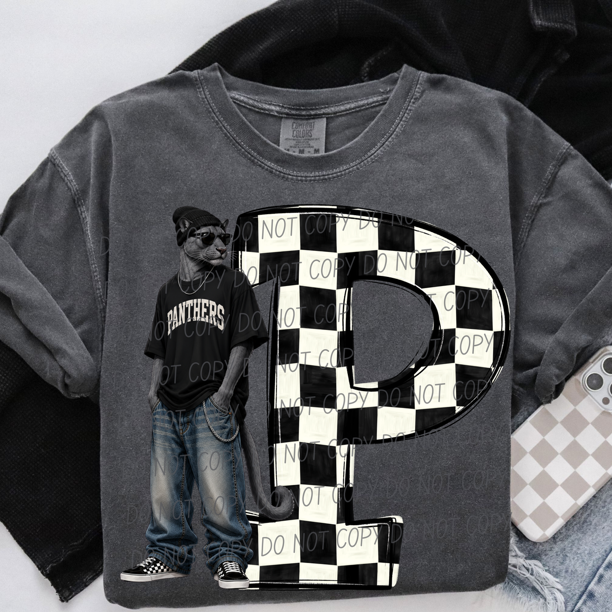 Panthers grey sideline sweatshirt mascots (City) DTF Transfer