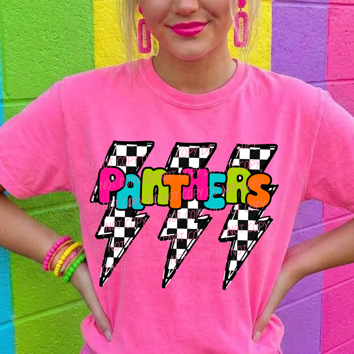 Panthers multi color with lightning bolt background (city) DTF Transfer