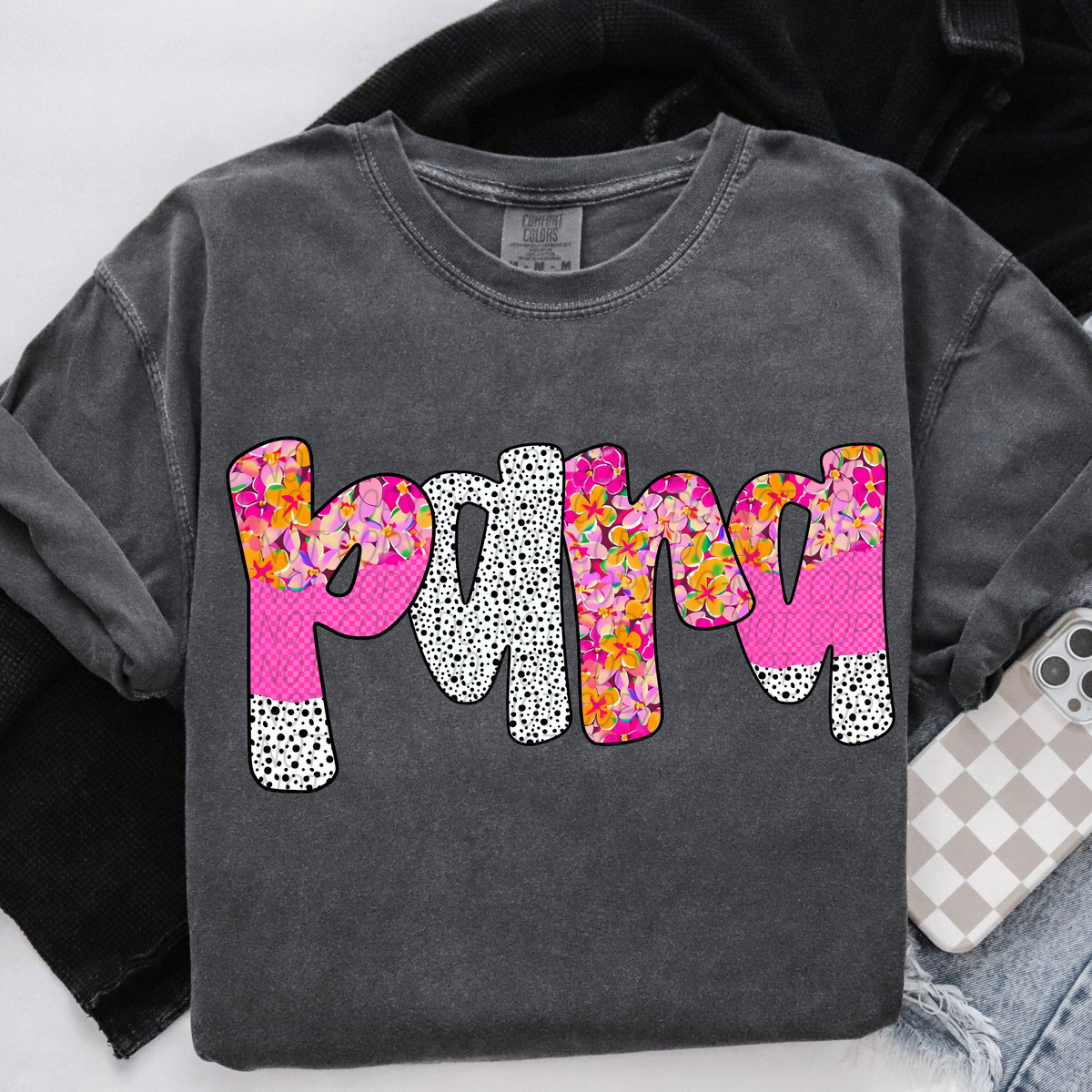 Para Pink Floral Polka Dot Checkered (City) 101113 DTF transfer