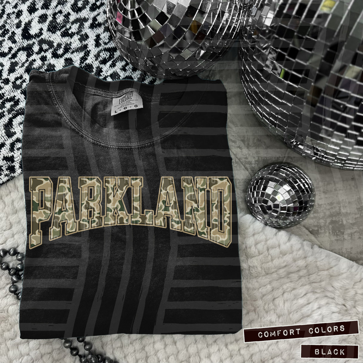 Parkland faux glitter camo arched (Caplinger) DTF transfer