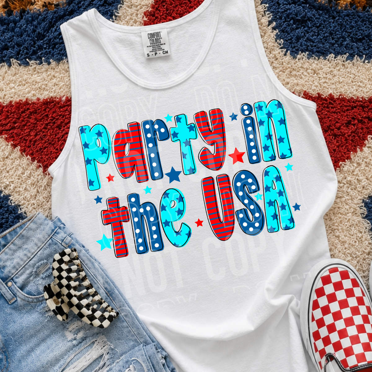 Party in the USA PATTERN filled RWB (SBB) DTF Transfer