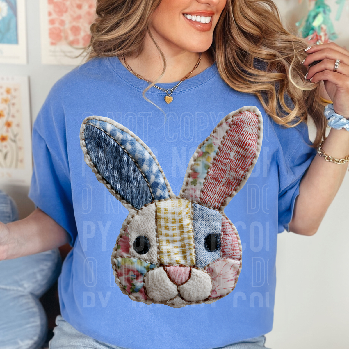 Patchwork Easter Bunny (one pink and one blue ear) (SBB) DTF TRANSFER