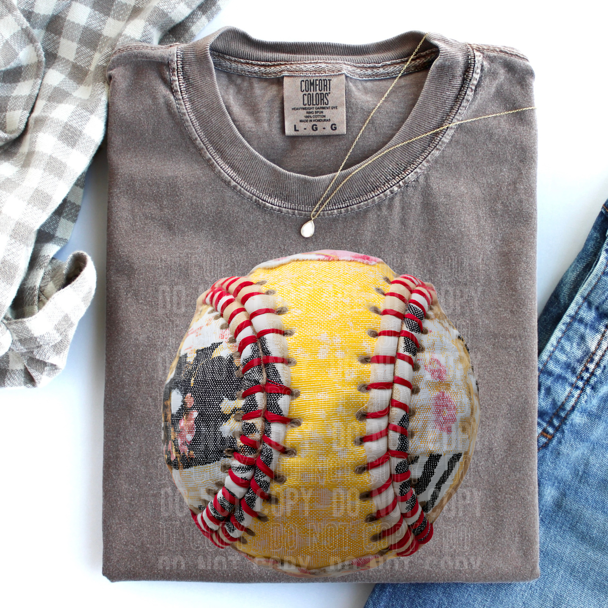 Faux patchwork softball (SBB) DTF transfer