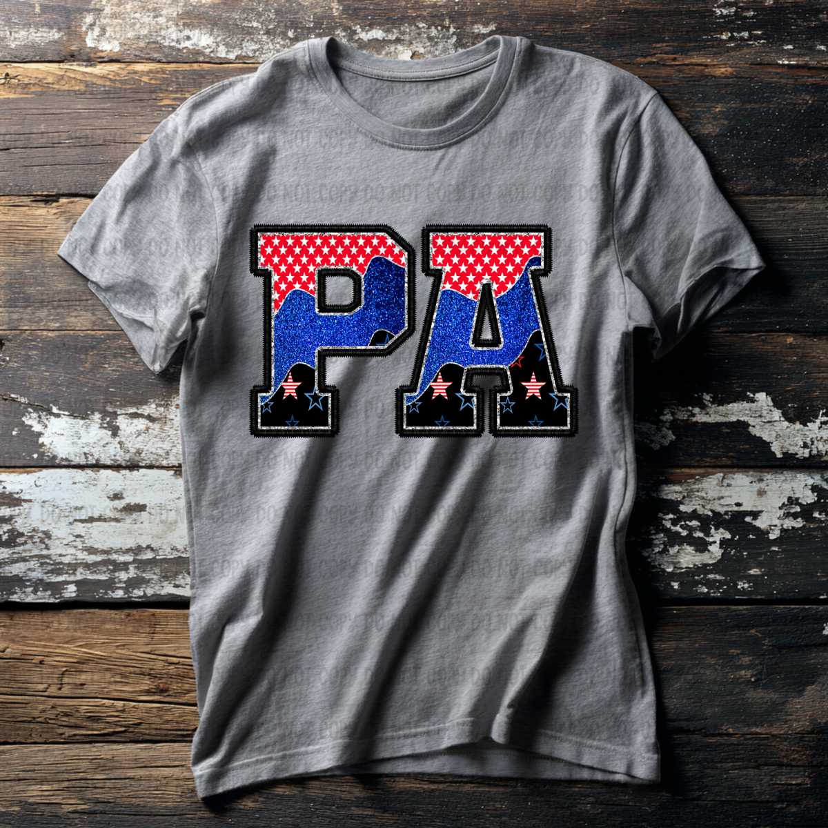 PA (red blue and black filled) (Revel) DTF Transfer