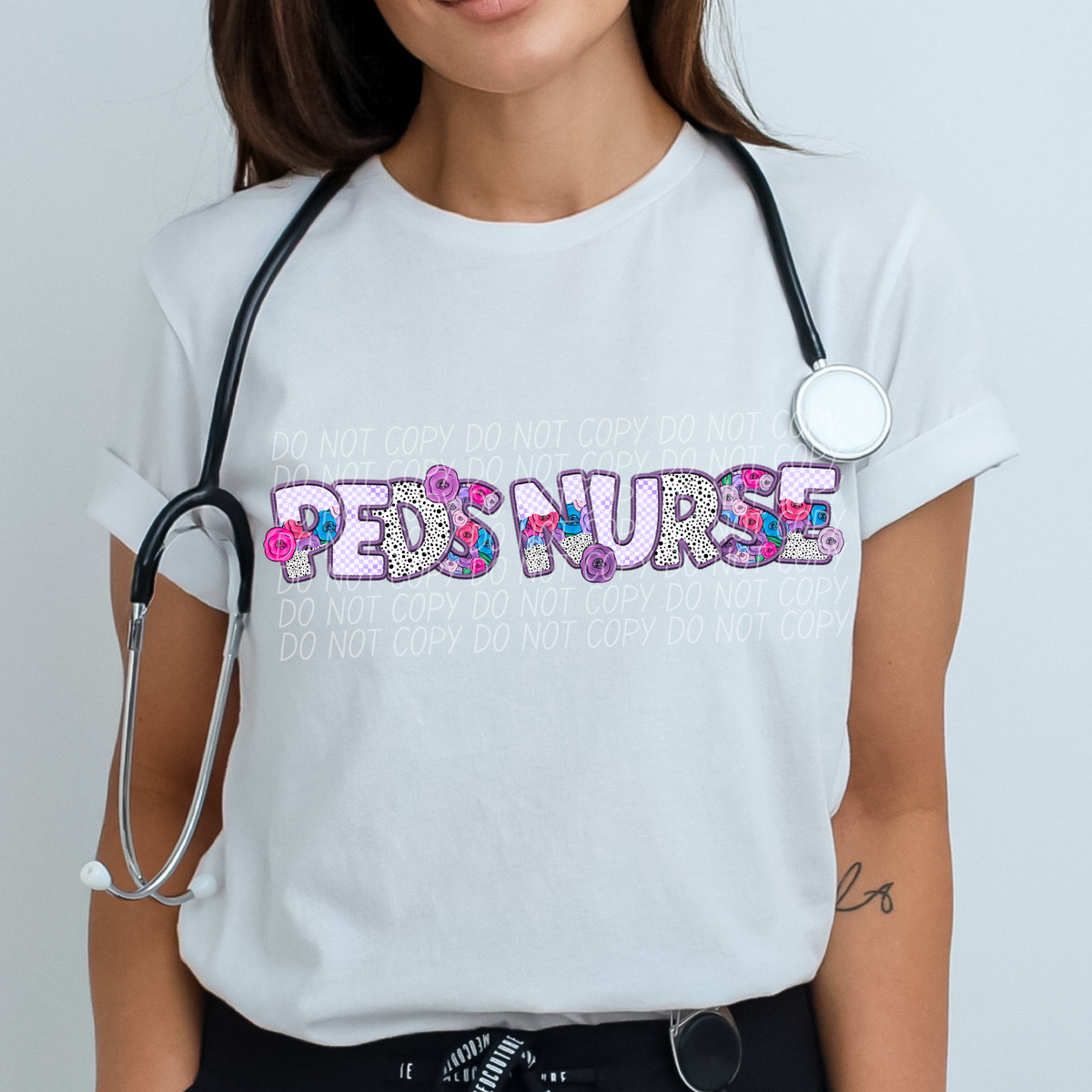 Peds Nurse Floral Purple Checkered (CITY) DTF transfer