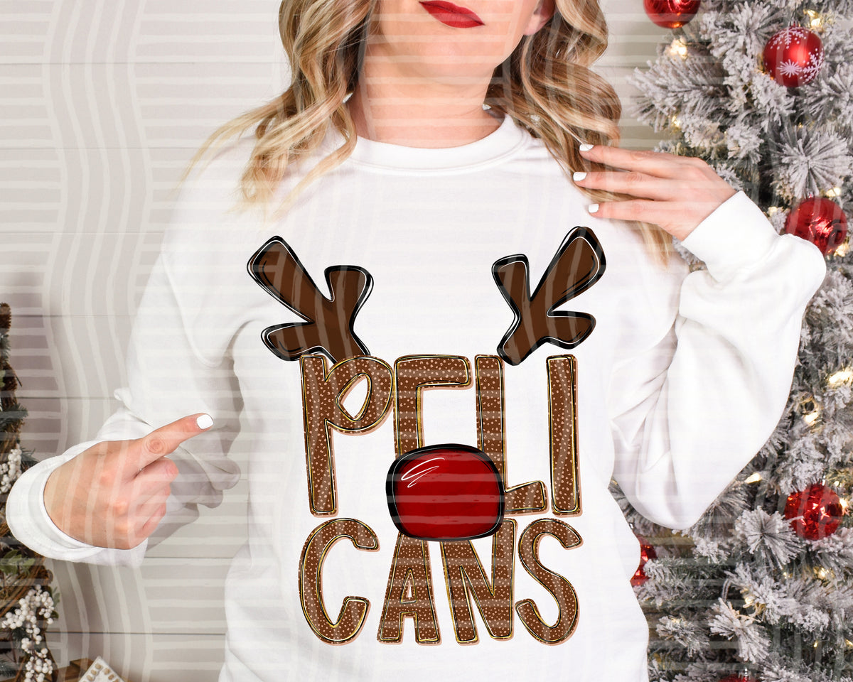 pelicans deer antlers mascot red nose (caplinger) DTF Transfer
