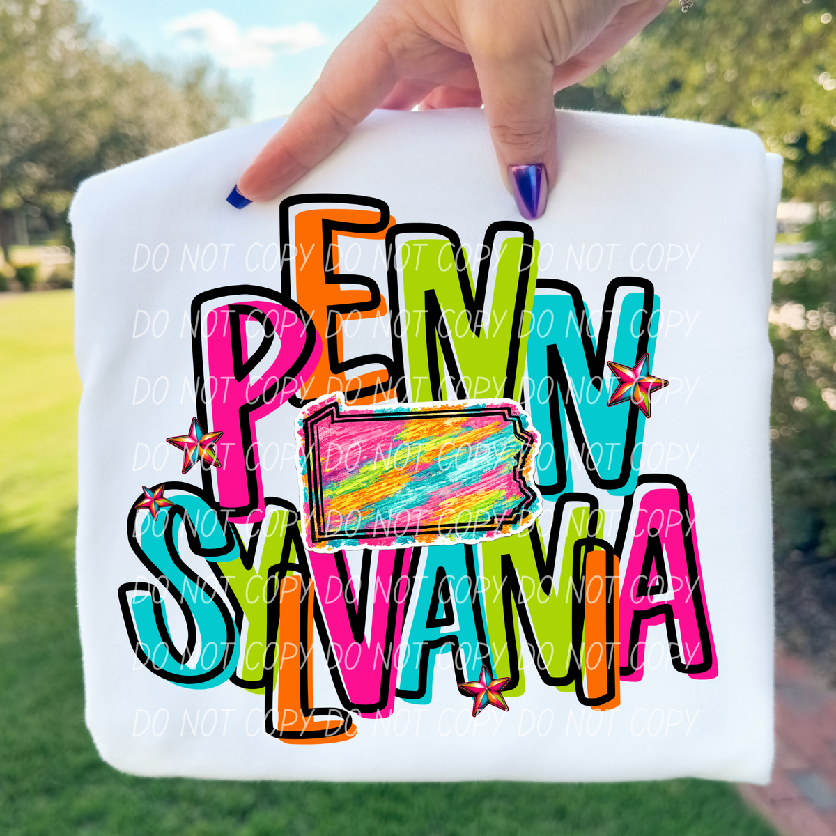 pennsylvania neon rainbow stacked font (city) DTF transfer