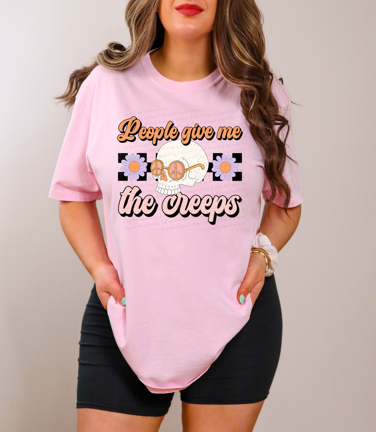 People Give Me The Creeps Retro Skull Checkered Flowers 116651 DTF Transfer