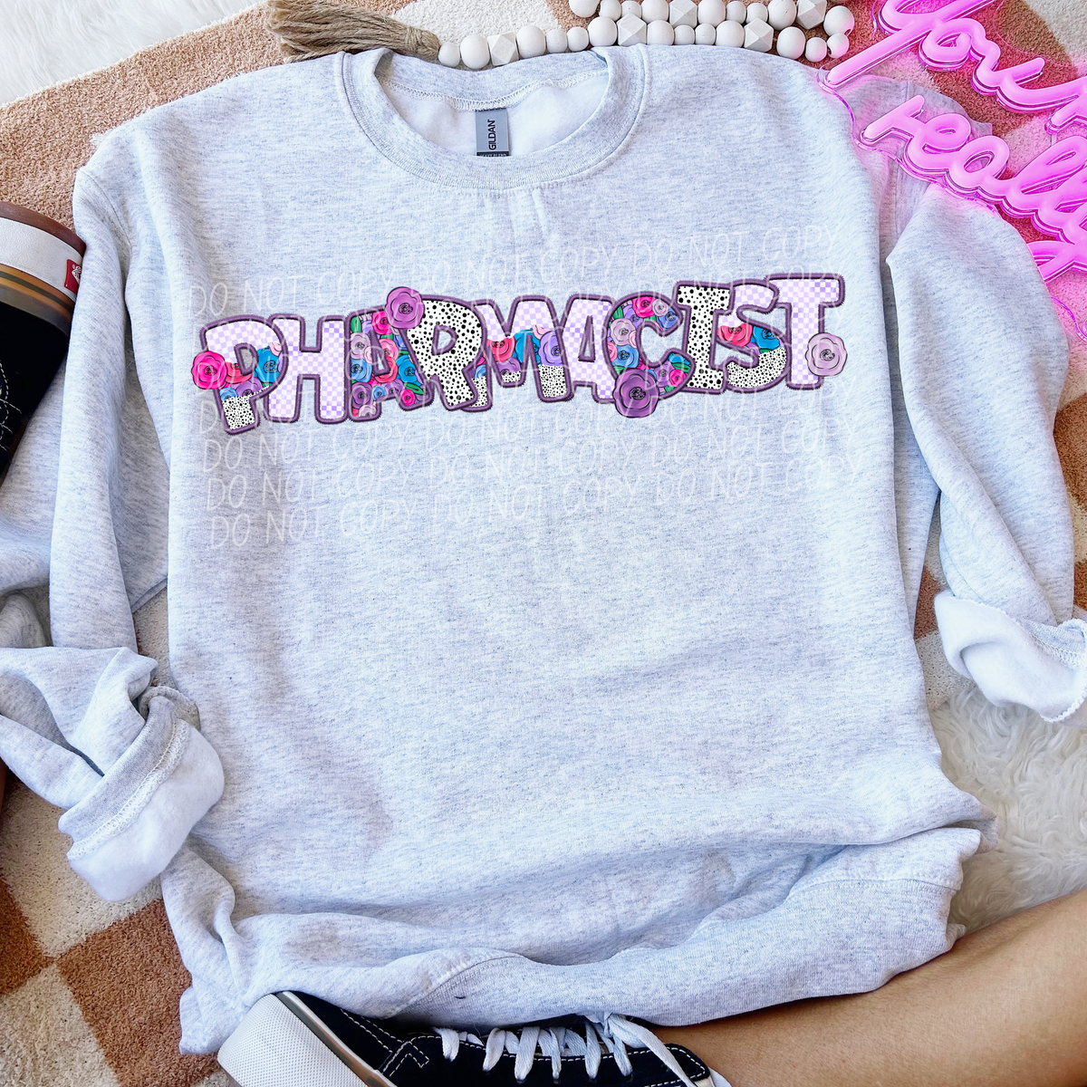Pharmacist Floral Purple Checkered (CITY) DTF transfer