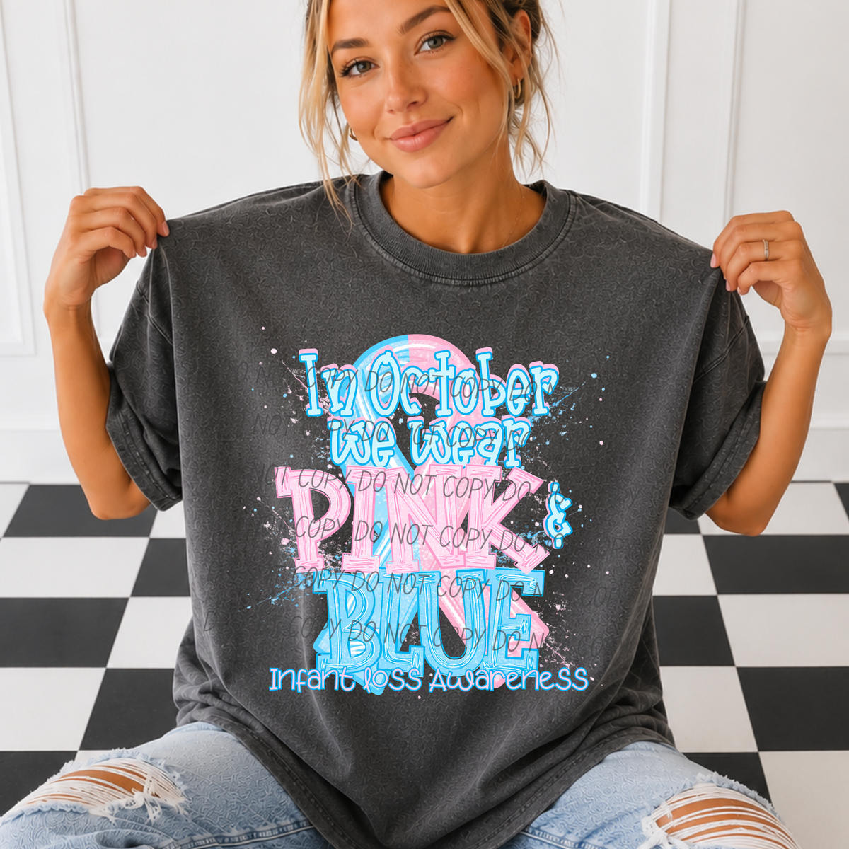 In October we wear pink and blue-speckled (CITY) DTF Transfer
