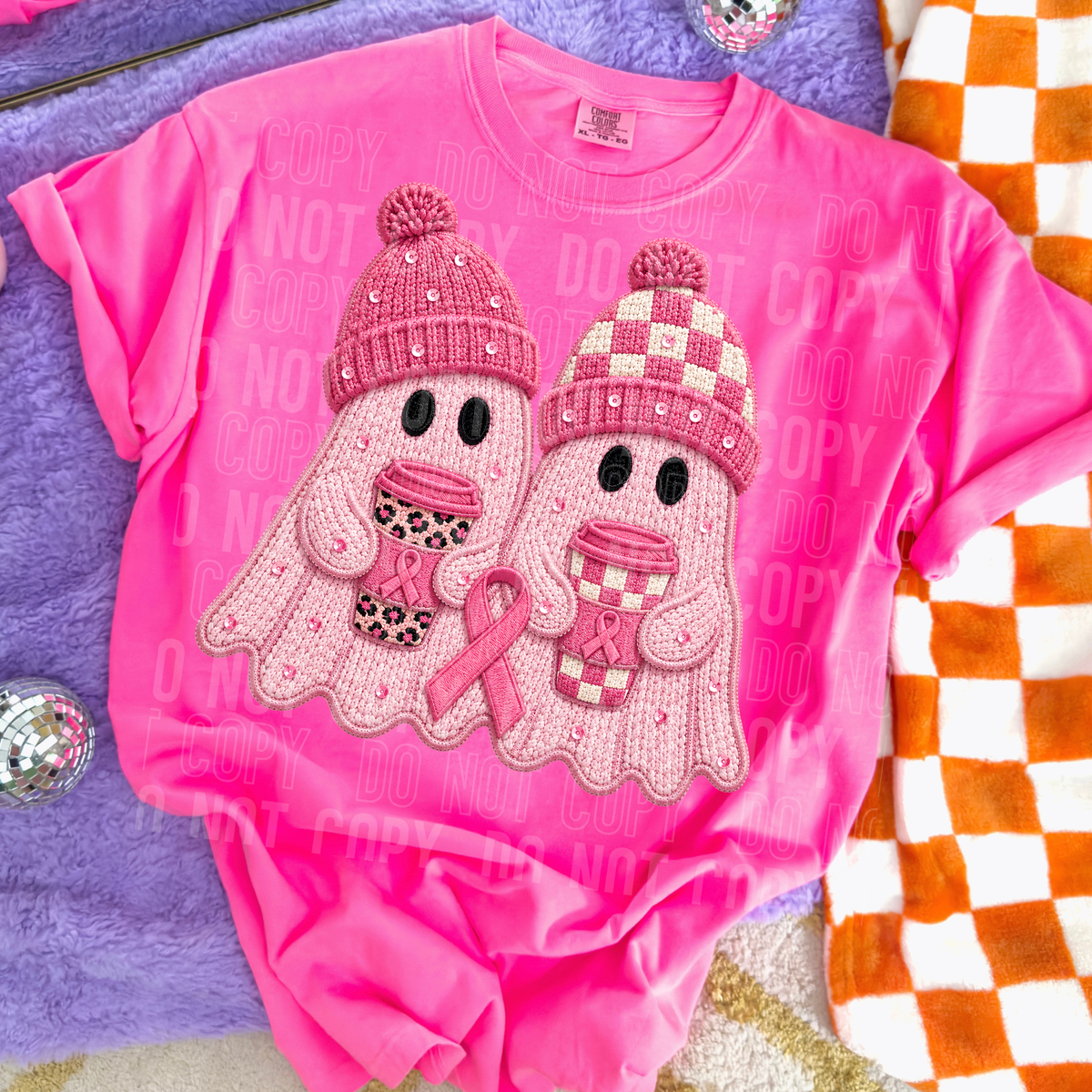 Pink Fall embroidered ghosts SBB DTF Transfer