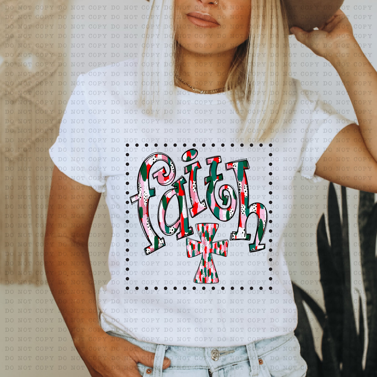 Faith Pink and Green Brushstrokes (ECHT) DTF transfer