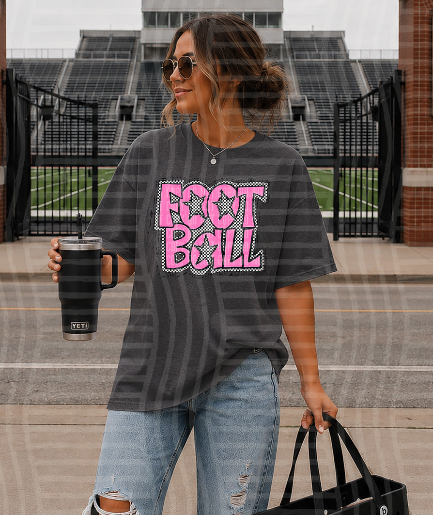 Pink Preppy Checker Football with Star (Caplinger) DTF Transfers