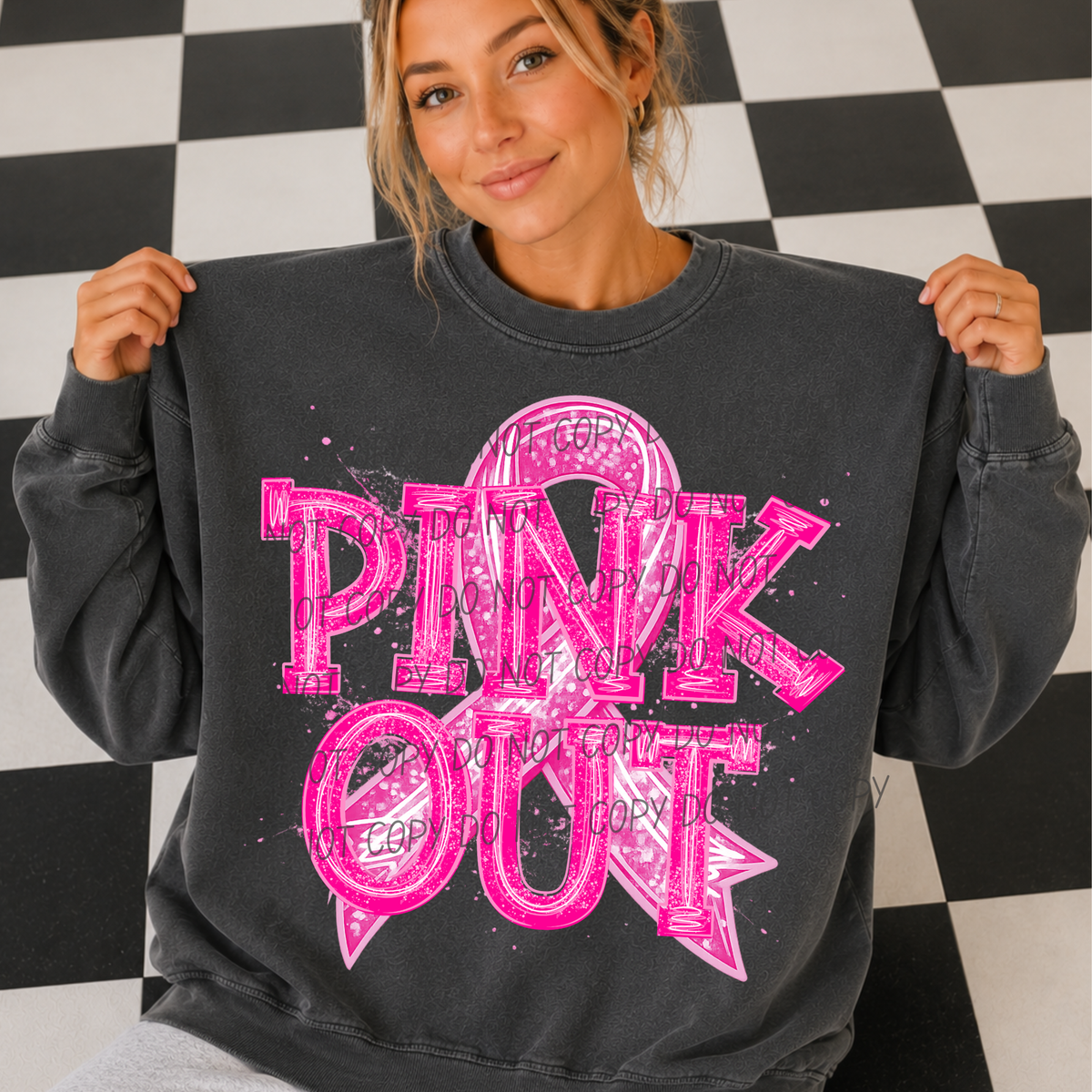 Pink out- big ribbon with white (CITY) DTF Transfer