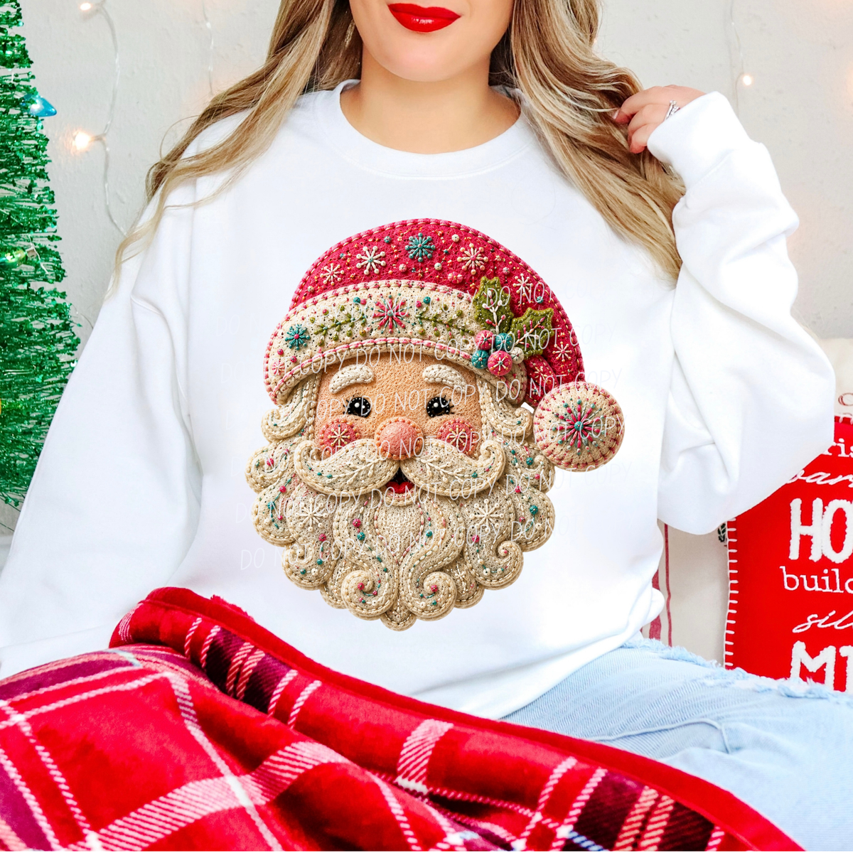 Pink Santa Faux Embroidery (CITY)DTF Transfer