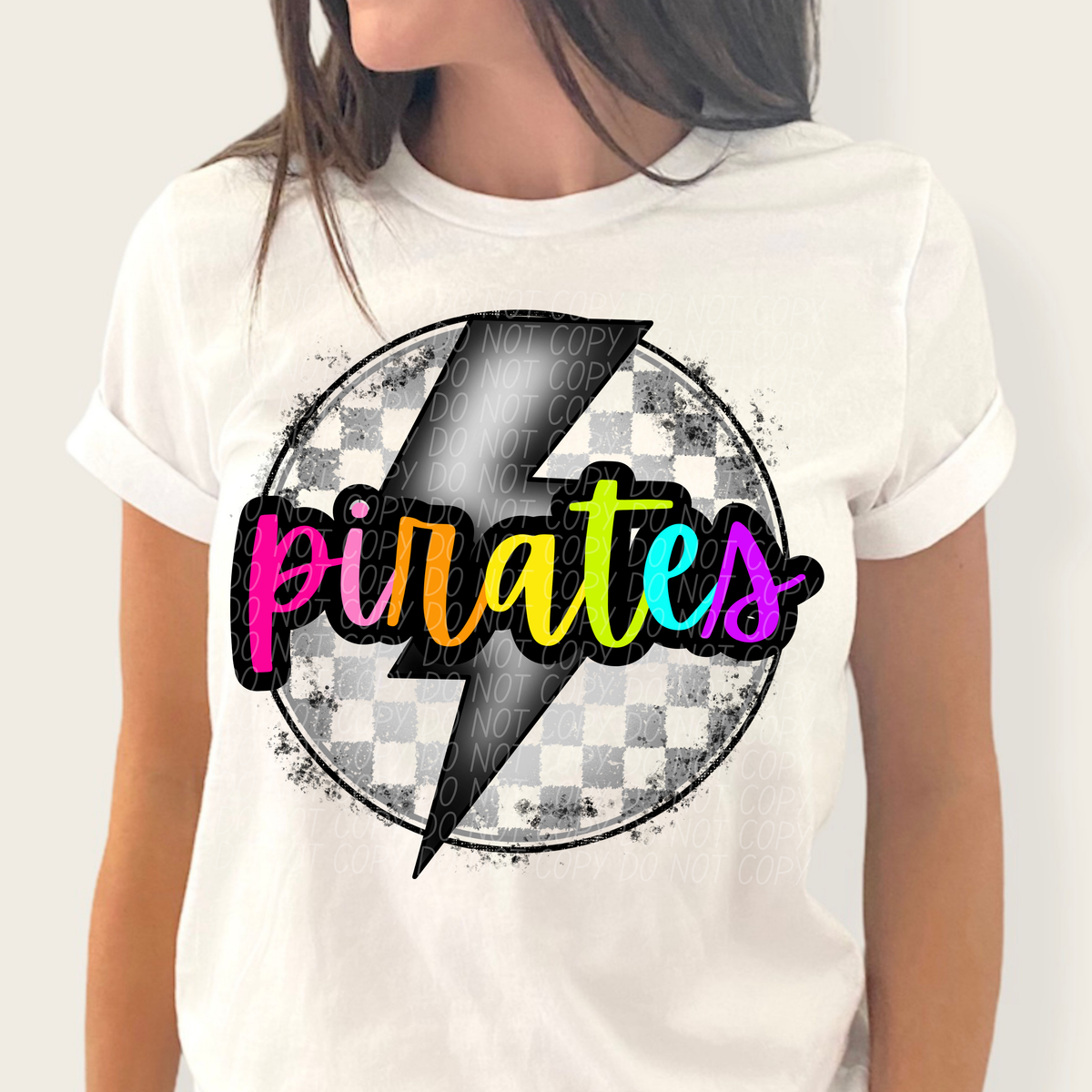 Pirates BRIGHT COLORS FONT lightning bolt circle CITY DTF transfer