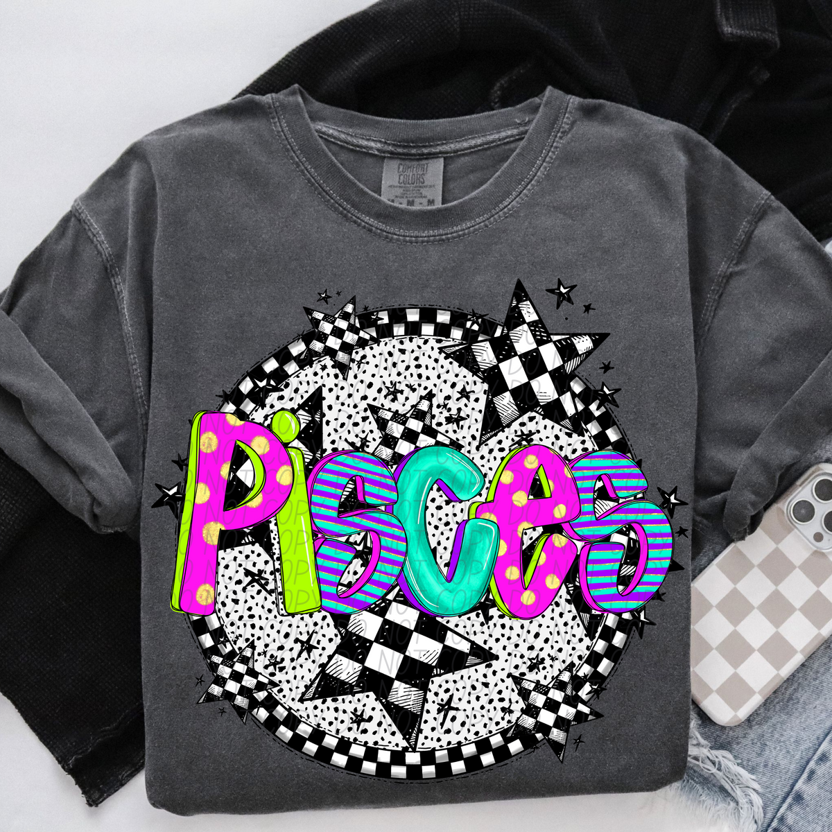 Pisces neon CITY DTF transfers