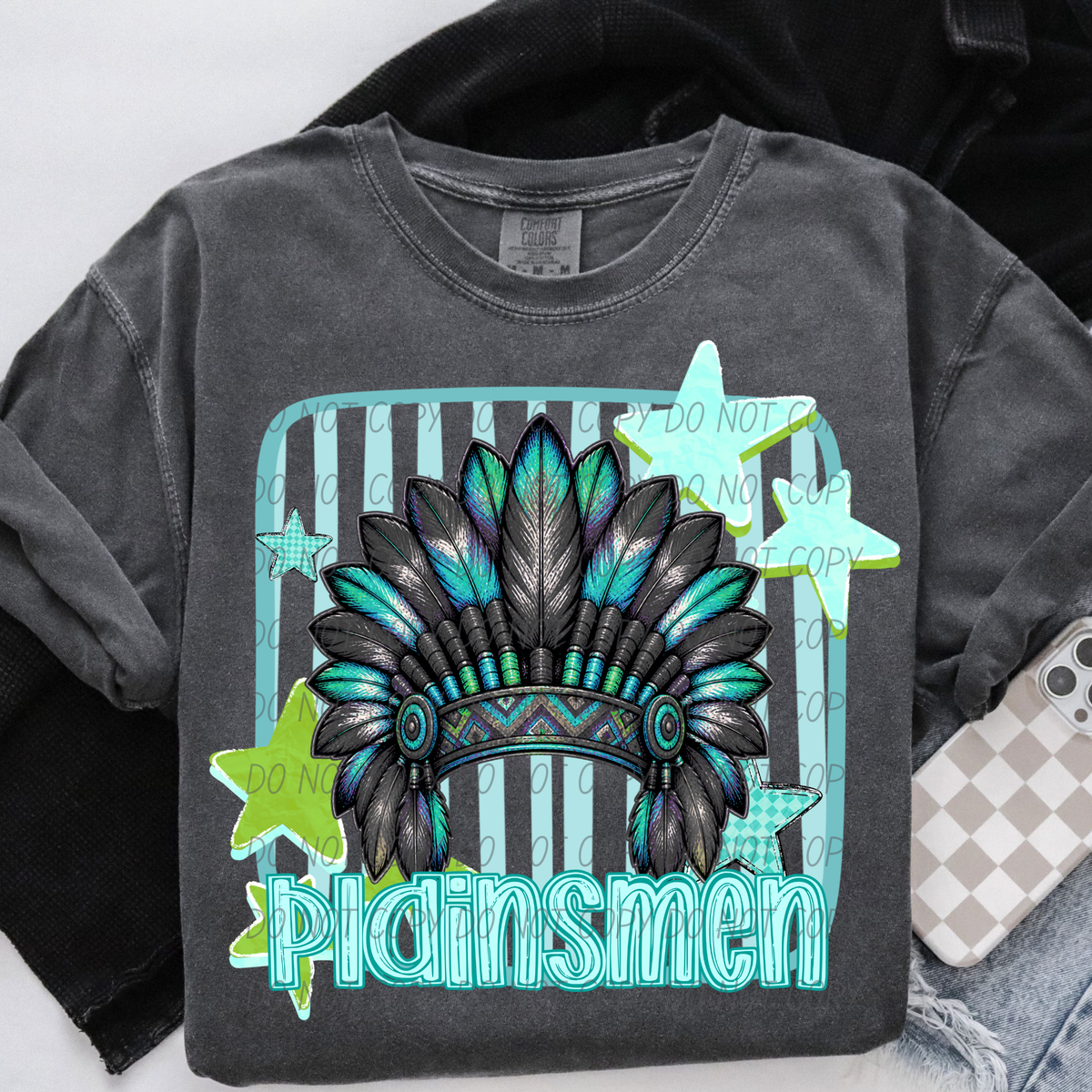 plainsmen blue stars and stripes blue font (CITY) DTF Transfer