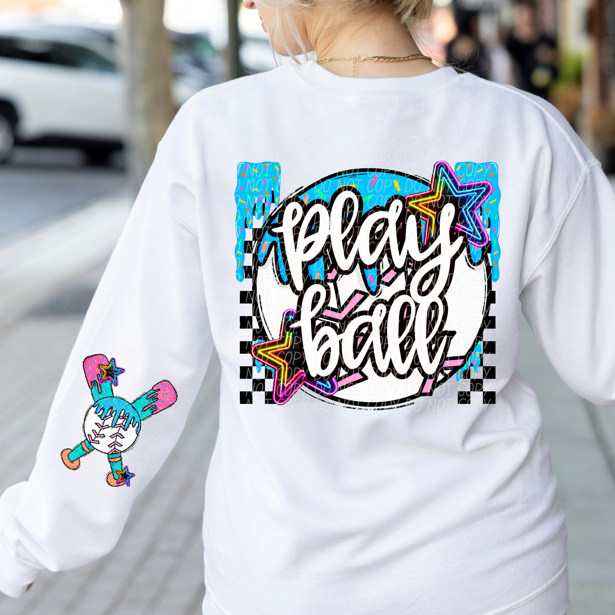 Play ball baseball sleeve drip (CITY) DTF transfer