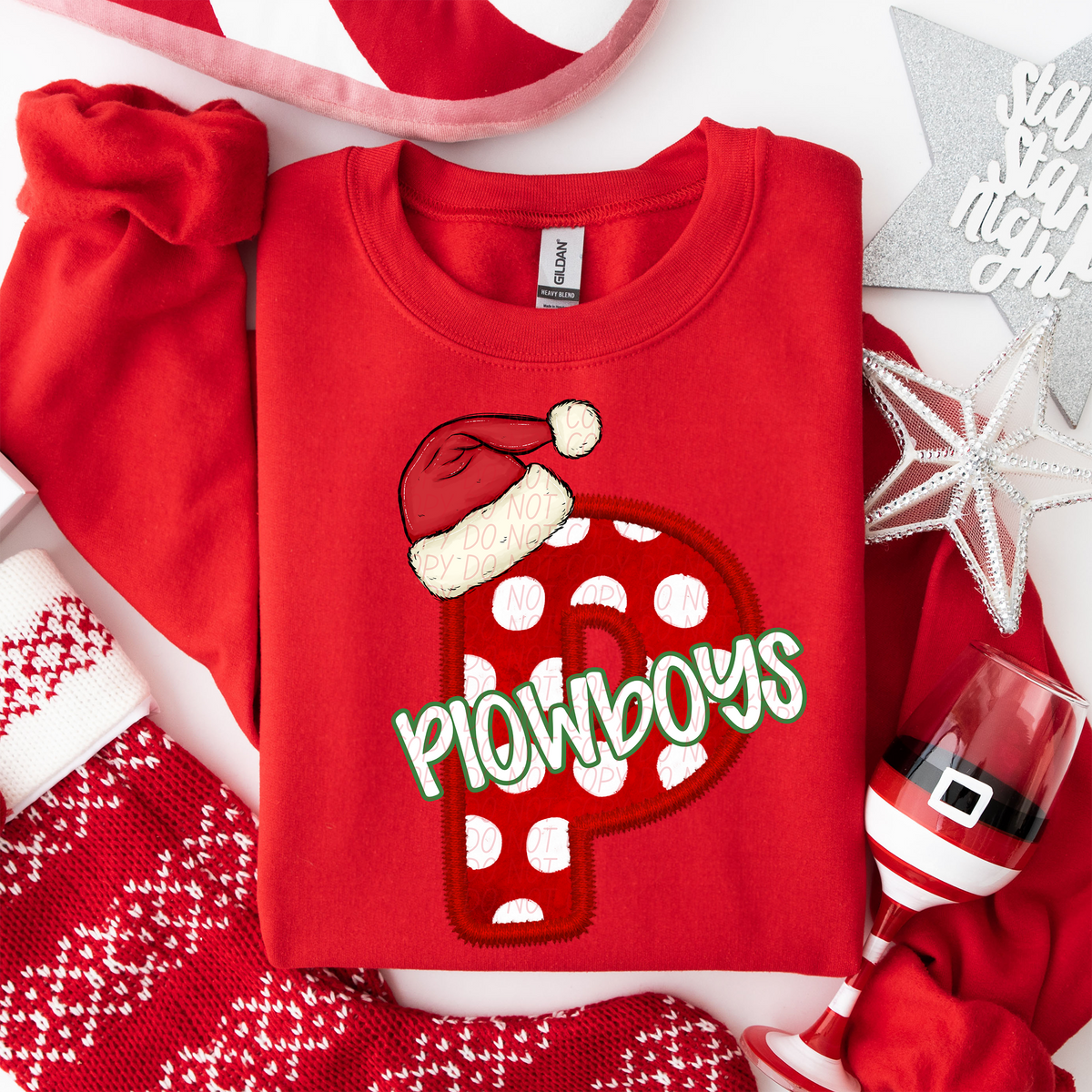 P Plowboys Christmas Faux Embroidery (CITY) 66348 DTF transfer
