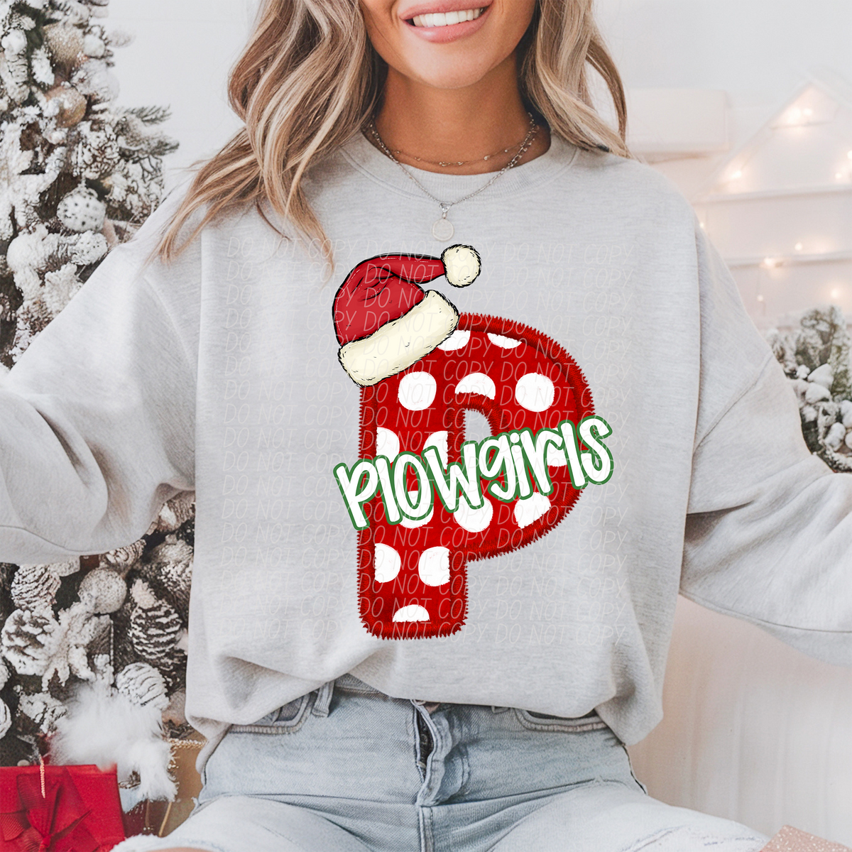 P Plowgirls Christmas Faux Embroidery (CITY) 66349 DTF transfer